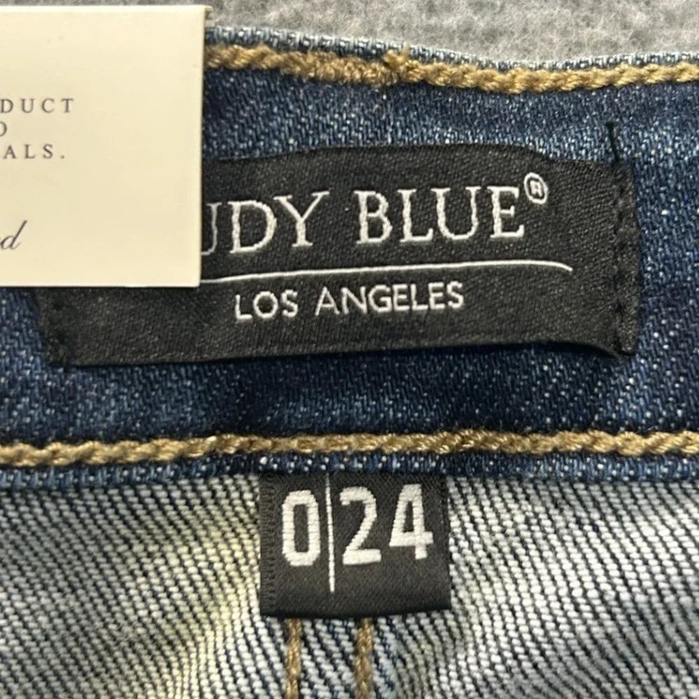 Judy Blue Boyfriend Jeans Womens 0/24 Mid Rise Dark Wash Blue Cuffed Stretch Fit